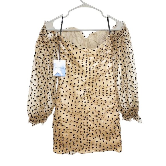 NWT MAJORELLE Secrets Tulle Ruched Polka Dot Dress in Dark Nude - Picture 5 of 10